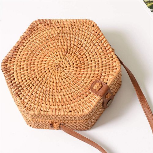  YUANLIFANG Summer Beach Vintage Handmade Rattan Bag Hexagon Straw Women Casual Round Sling Bag