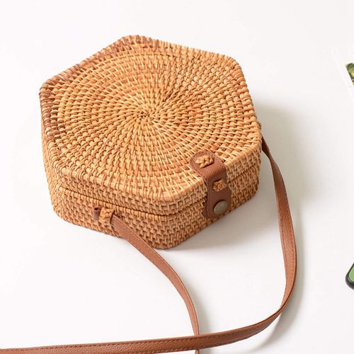  YUANLIFANG Summer Beach Vintage Handmade Rattan Bag Hexagon Straw Women Casual Round Sling Bag