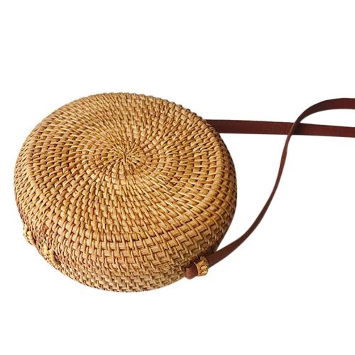  YUANLIFANG Circle Handwoven Round Retro Rattan Straw Beach Bag Cross Body Barrel-Shaped