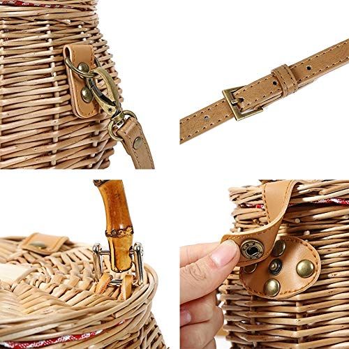  YUANLIFANG Rattan Bag Handmade Woven Wooden Handle Vintage Shoulder Bag Summer Clutch Handbag for Women