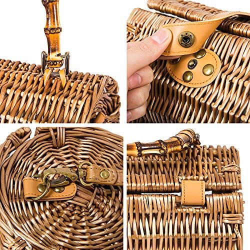  YUANLIFANG Rattan Bag Handmade Woven Wooden Handle Vintage Shoulder Bag Summer Clutch Handbag for Women