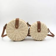 YUANLIFANG Hand-Woven Round Straw Beach Bags for Women Messenger Bag Rattan Weave Female Round Drum Shoulder Crossbody Bags