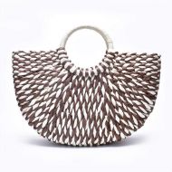 YUANLIFANG Women Round Bucket Semicircle Straw Bag Handmade Net Color Woven Basket Rattan Handbag