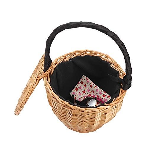  YUANLIFANG Beach Rattan Bag Feminine Women Straw Handbag Handmade Tote Purses Woven Wicker Bag with Lid Bamboo Basket