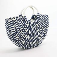 YUANLIFANG Women Round Bucket Semicircle Straw Bag Handmade Net Color Woven Basket Rattan Handbag