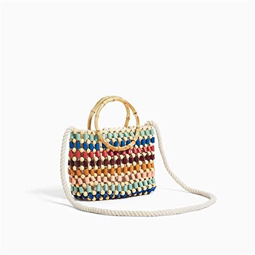  YUANLIFANG Fashion Beaded Bag for Women Summer Rattan Shoulder Handbags Handmade Woven Beach Bags Travel Casual Clutch