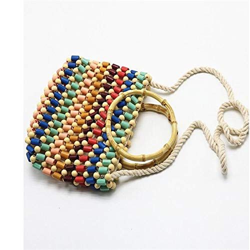  YUANLIFANG Fashion Beaded Bag for Women Summer Rattan Shoulder Handbags Handmade Woven Beach Bags Travel Casual Clutch