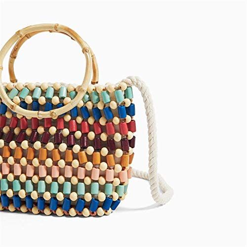  YUANLIFANG Fashion Beaded Bag for Women Summer Rattan Shoulder Handbags Handmade Woven Beach Bags Travel Casual Clutch