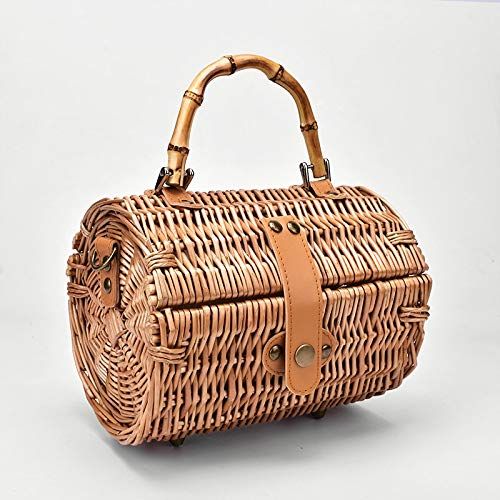  YUANLIFANG Original Bamboo Small Round Crossbody Bags Rattan Straw Retro Simple Handbag Shoulder Bag