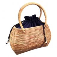 YUANLIFANG Rattan Hand Woven Bag Tote Straw Handbag Handmade Tote Bamboo Purse Straw Summer Beach Bags for Women Satchel Female Travel Bag