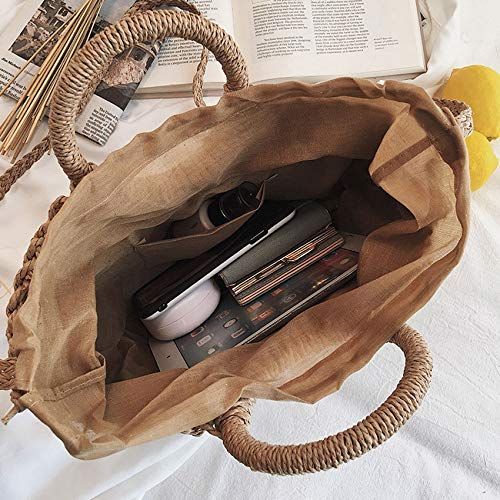  YUANLIFANG Straw Bag for Women Summer Yellow Grass Hollow Woven Rattan Bag Female Travel Fashion Moon Casual Handbag Tote