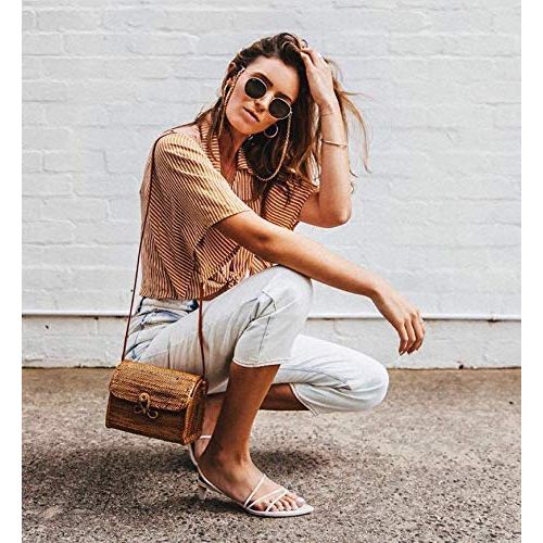  YUANLIFANG Temperament Straw Bag Bow Buckle Lady Rattan Bag Literary Fan Retro Messenger Bag Shoulder Bag Female