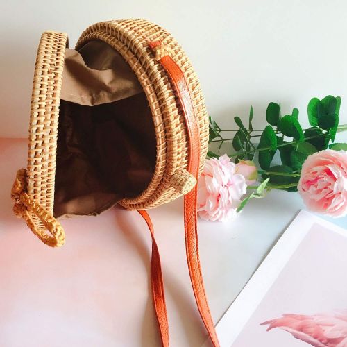  YUANLIFANG Fashion Casual Totes Straw Totes Women Handwoven Thick Classic Round Rattan Grass Bag Brown Summer