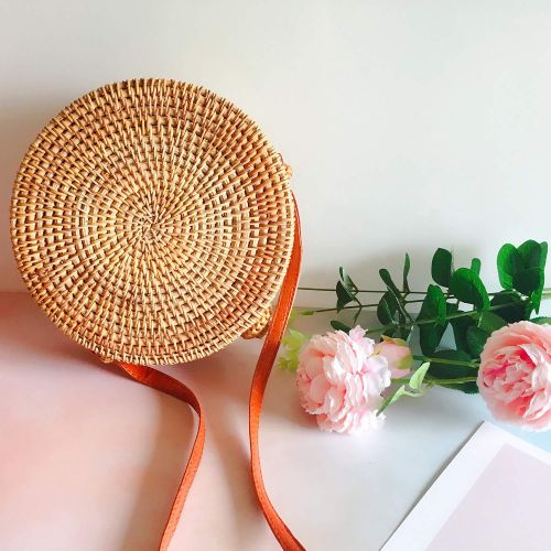  YUANLIFANG Fashion Casual Totes Straw Totes Women Handwoven Thick Classic Round Rattan Grass Bag Brown Summer