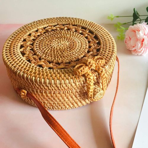  YUANLIFANG Fashion Casual Totes Straw Totes Women Handwoven Thick Classic Round Rattan Grass Bag Brown Summer