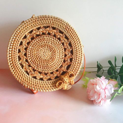  YUANLIFANG Fashion Casual Totes Straw Totes Women Handwoven Thick Classic Round Rattan Grass Bag Brown Summer