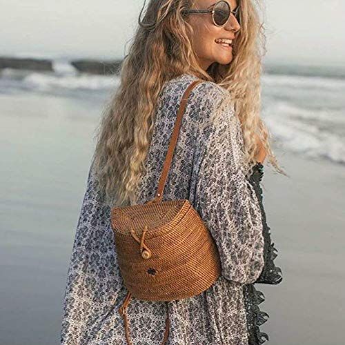  YUANLIFANG Small Top-Handle Bags Straw Handbags Women Woven Tote Ladies Round Rattan Circle Straw Bag