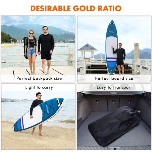  YUEBO Aufblasbares Sup Stand-up Paddel Board 15cm Dick, iSUP Paddle Board mit Pumpe + 3-TLG verstellbares Paddle + Fuss Spuleleine + Grosser Rucksack