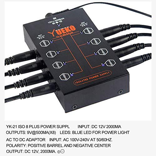 YUEKO YK-21 ISO8 PLUS Guitar Effect Pedal Power Supply 8 pcs DC cables plus 1Y cable Guitar Accessories