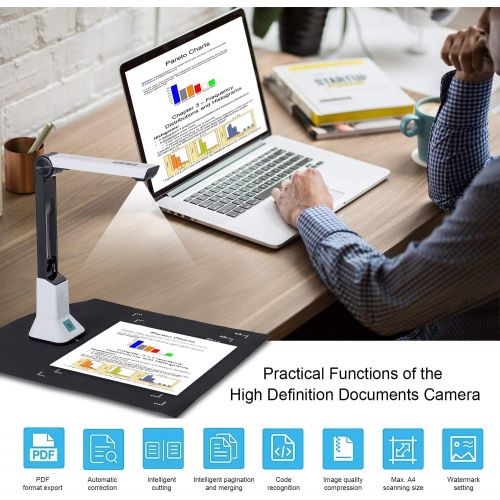  YUESUO 8MP USB Document Camera For Teachers, High Definition Portable Scanner With OCR Text Recognition Function, Real-time Projection Video Recording Versatility A4 Format Used for Offic