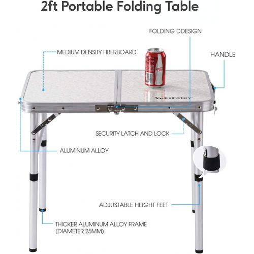  YUFIFAIRY Folding Table Small, 24L x16W Camp Field Aluminum Table with Adjustable Height Legs, Indoor Outdoor Lightweight Portable Folding Aluminum Dining Table for Picnic Camping 2-Feet（2 H