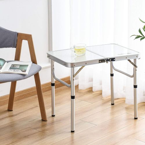  YUFIFAIRY Folding Table Small, 24L x16W Camp Field Aluminum Table with Adjustable Height Legs, Indoor Outdoor Lightweight Portable Folding Aluminum Dining Table for Picnic Camping 2-Feet（2 H