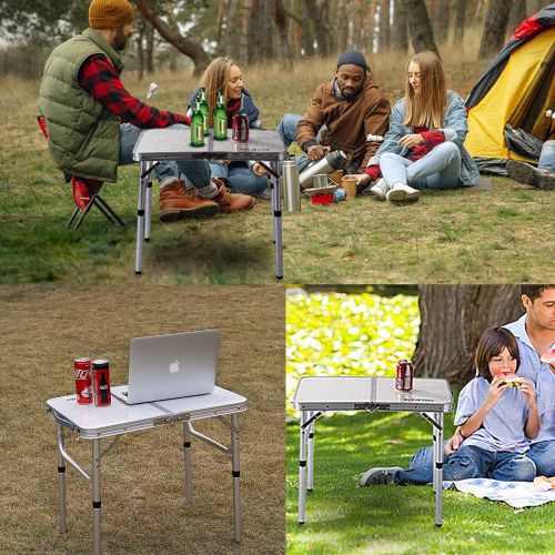  YUFIFAIRY Folding Table Small, 24L x16W Camp Field Aluminum Table with Adjustable Height Legs, Indoor Outdoor Lightweight Portable Folding Aluminum Dining Table for Picnic Camping 2-Feet（2 H