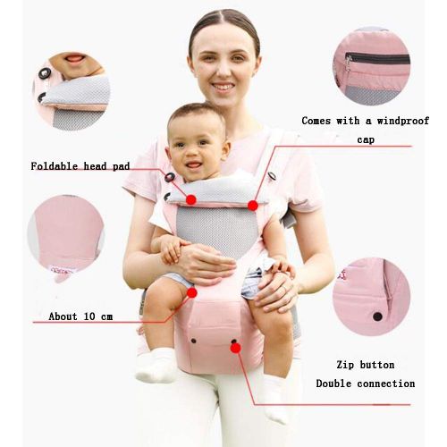  YUMEIGE Carriers Carriers，Summer，Foldable Head Pad，Baby Slings，Comes with a Windproof Cap，Baby Hip Seat Carrier，0-12 Months 20kg Waist 110cm / 43.3 Inches. (Color : Pink)
