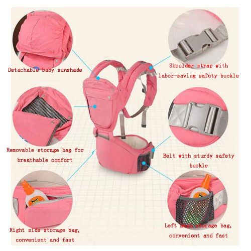  YUMEIGE Carriers Back Carriers,with Sunshade and Storage Bag，Baby Hip Seat Carrier,0-48 Months 25kg，Baby Hip Seat Carrier,Waistline 27.5-47.2 Inches. (Color : Pink)