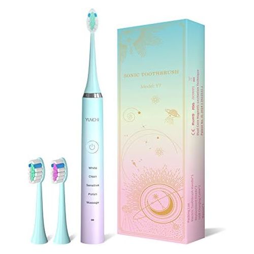  Electric Toothbrushes, YUNCHI Y7 Sonic Toothbrush, Sonic Toothbrush with 5 Modes 4 Hours Charging Last 30 Days, 40,000 Brush Strokes per Min (Blue + 3 Brushes)