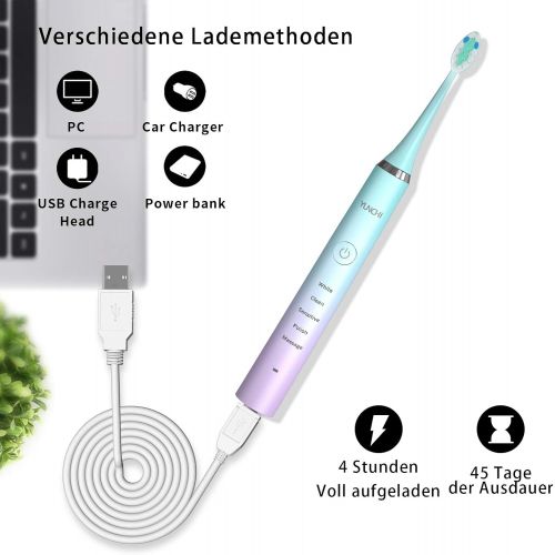  Electric Toothbrushes, YUNCHI Y7 Sonic Toothbrush, Sonic Toothbrush with 5 Modes 4 Hours Charging Last 30 Days, 40,000 Brush Strokes per Min (Blue + 3 Brushes)