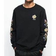 YUNG RICH NATION YRN Floral Sleeve Black Crew Neck Sweatshirt