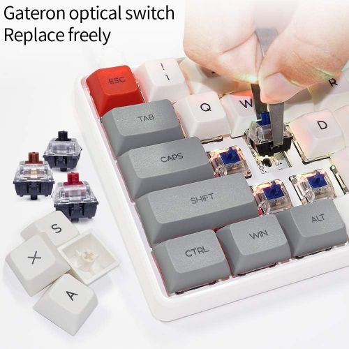  YUNZII SK61S Grey Wireless 60% Keys NKRO Gateron Optical Switch RGB Backlight Programmable Mechanical Gaming Keyboard (Gateron Optical Brown, Grey 61 Keys)