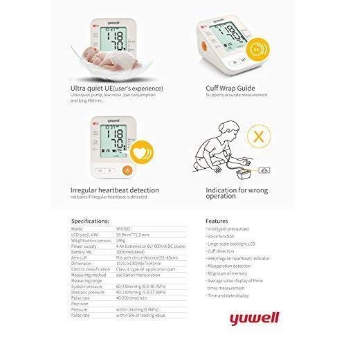  YUWELL Yuwell Electronic Automatic Blood Pressure Monitor Large HD LCD Screen, FDA Approved