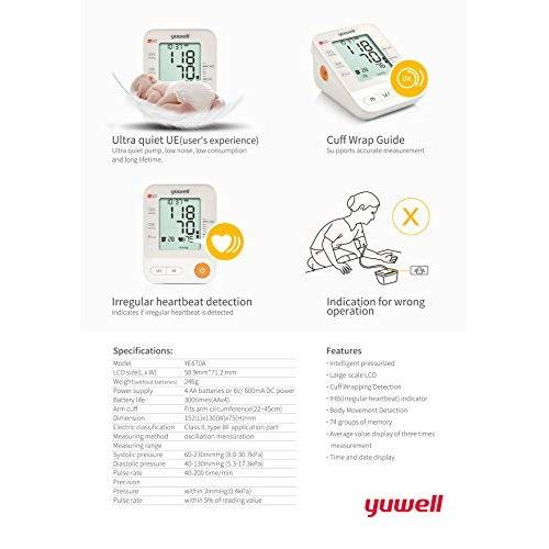  YUWELL Yuwell Electronic Automatic Blood Pressure Monitor Large HD LCD Screen, FDA Approved, with Voice...