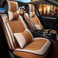 YUYE Flax/Linen Car Seat Cover 5 Seats Full Set Comfortable Breathable Non-Slip for Four Seasons use (Color : Light Coffee, Edition : Luxury)