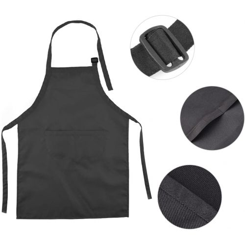  [아마존베스트]YUYIKES 7 Pieces Black Kids Apron with Pocket Kitchen Bib Children Adjustable Chef Aprons for Cooking Baking Painting (Black)