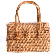 YVIVFHPWXF Womens Straw Bag Handmade Retro Rattan Woven Square Bamboo Basket Portable Straw Bag Beach Travel Vacation Beach Bag