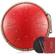 [아마존베스트]YWJJMY 15 Notes Steel Tongue Drum 13 Inch Handpan Drum Harmonic Tank Drum Meditation Yoga Zen with Beater Travel Bag for Beginners Music Lovers Gift (Colour: Red)