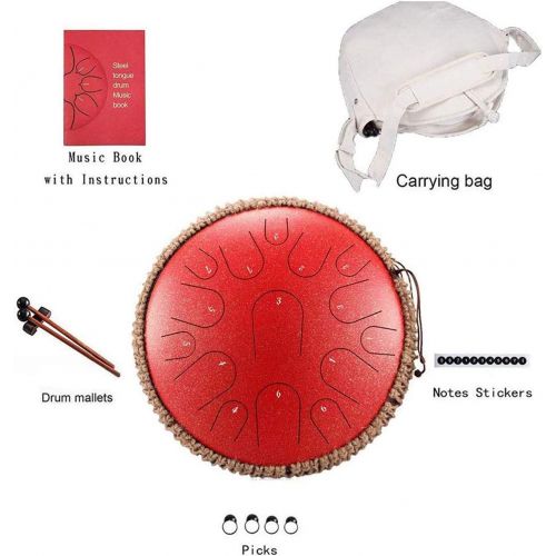  [아마존베스트]YWJJMY 15 Notes Steel Tongue Drum 13 Inch Handpan Drum Harmonic Tank Drum Meditation Yoga Zen with Beater Travel Bag for Beginners Music Lovers Gift (Colour: Red)