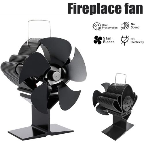  YXYX Indoor Fireplace Blower 5 Blades Heat Powered Stove Fan Black Fireplace Log Wood Burner Eco Fan Quiet Home Fireplace Fan Efficient Heat Distribution