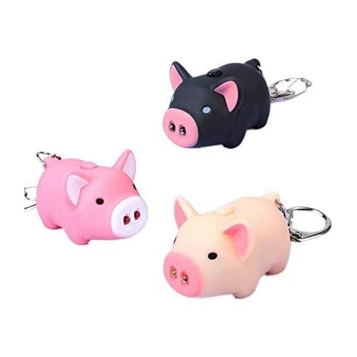  [아마존베스트]Y&Y Star 3pcs/lot Cartoon Oink Piggy Light & Sound Keychains Pink, Beige, Black Little Piggy Design Led Keychain Flashlight (3pcs)