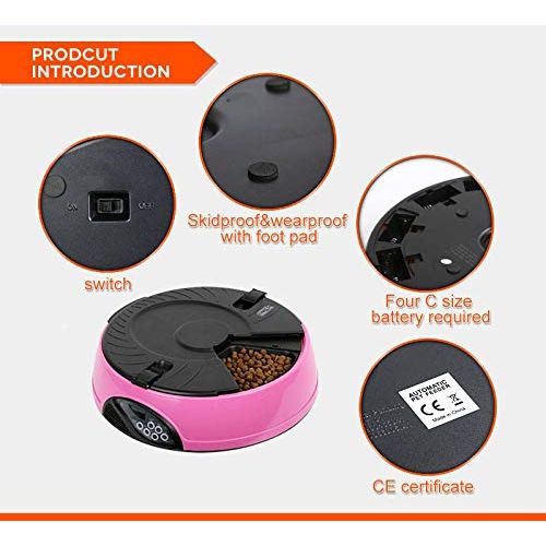  YYB Automatic Pet Feeder, 6 Tray Dry and Wet Food, Automatic Pet Food Dispenser Program Timer Recording FunctionMini,Yellow