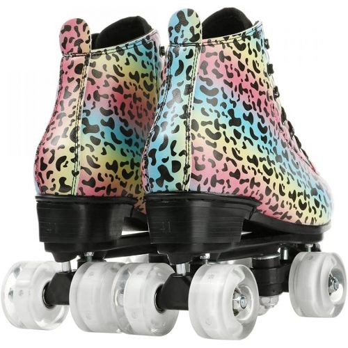  YYW Multicolor Leopard Skates for Women Girls Classic High Top Double Row Roller Skates Roller Skating Skating Shoes