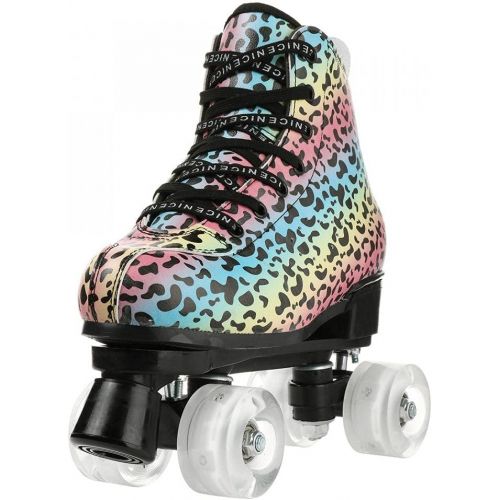  YYW Multicolor Leopard Skates for Women Girls Classic High Top Double Row Roller Skates Roller Skating Skating Shoes