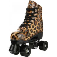 YYW Roller Skates for Women Cozy Stylish Leopard PU Leather High-top Roller Skate Shoes for Beginner, Indoor Outdoor Double-Row Roller Skates with Shoes Bag