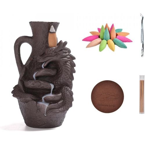  인센스스틱 YYW Backflow Incense Burner Holder Handmade Dragon Surround Bottle Decor Fountain Waterfall Incense Holder with 20 Backflow Incense Cones 30 Incense Sticks 1 Tweezer 1 Mat for Indoor M