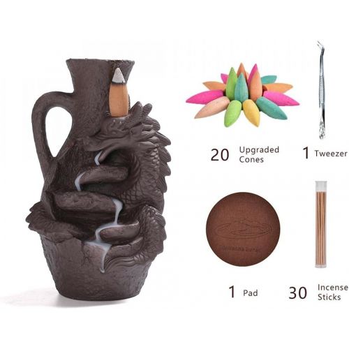  인센스스틱 YYW Backflow Incense Burner Holder Handmade Dragon Surround Bottle Decor Fountain Waterfall Incense Holder with 20 Backflow Incense Cones 30 Incense Sticks 1 Tweezer 1 Mat for Indoor M