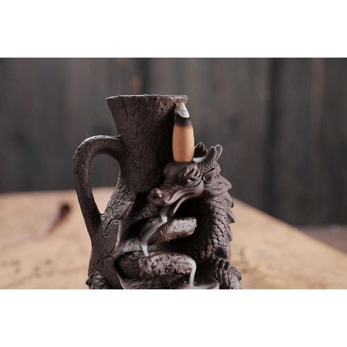  인센스스틱 YYW Backflow Incense Burner Holder Handmade Dragon Surround Bottle Decor Fountain Waterfall Incense Holder with 20 Backflow Incense Cones 30 Incense Sticks 1 Tweezer 1 Mat for Indoor M