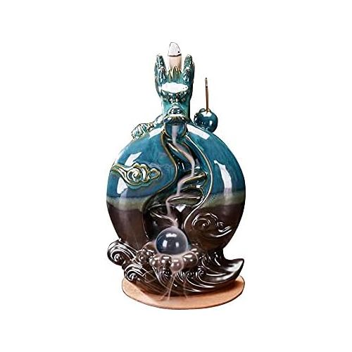  인센스스틱 YYW Dragon Backflow Incense Holder Waterfall Incense Burner, Smoke Incense Holder,with 20 Backflow Incense Cones+30 Incense Stick,1 Mat,1 Tweezers Aromatherapy Ornament Home Decor (Blu